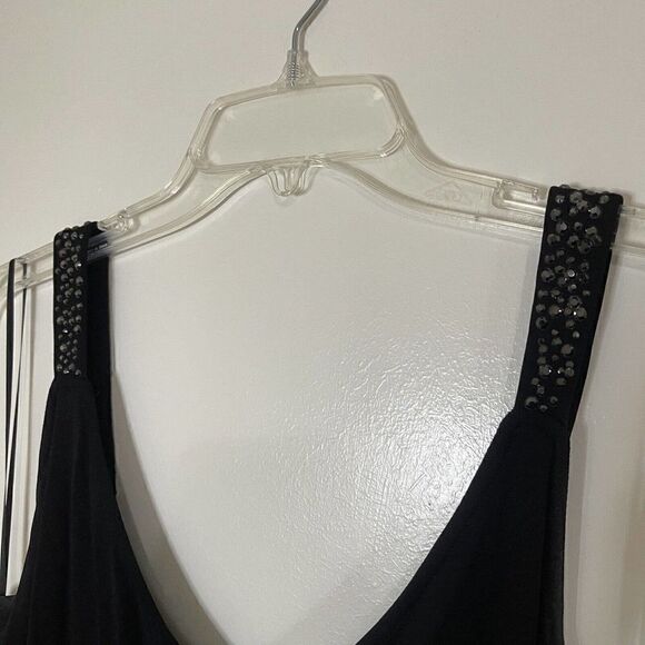 Lafayette 148 New York black rhinestone straps viscose long dress size US 12 - Picture 3 of 7